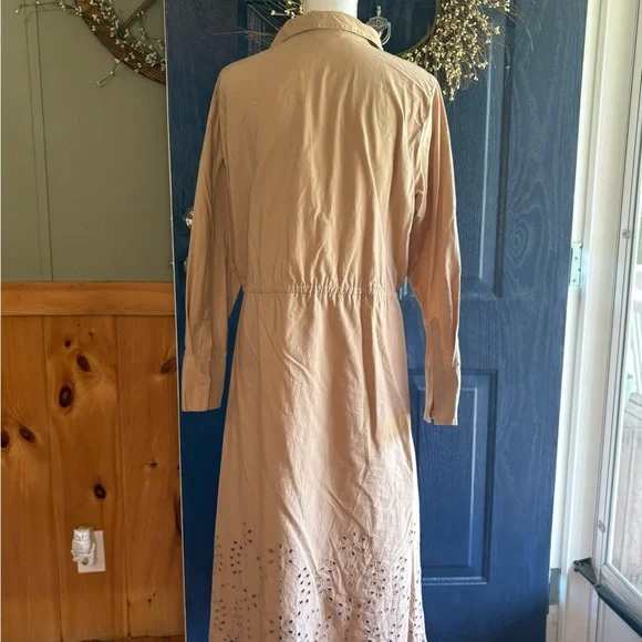 Sweet Magnolia Tan Long Sleeve Cotton Shirt Dress Cutout On Bottom Size L - Picture 6 of 14